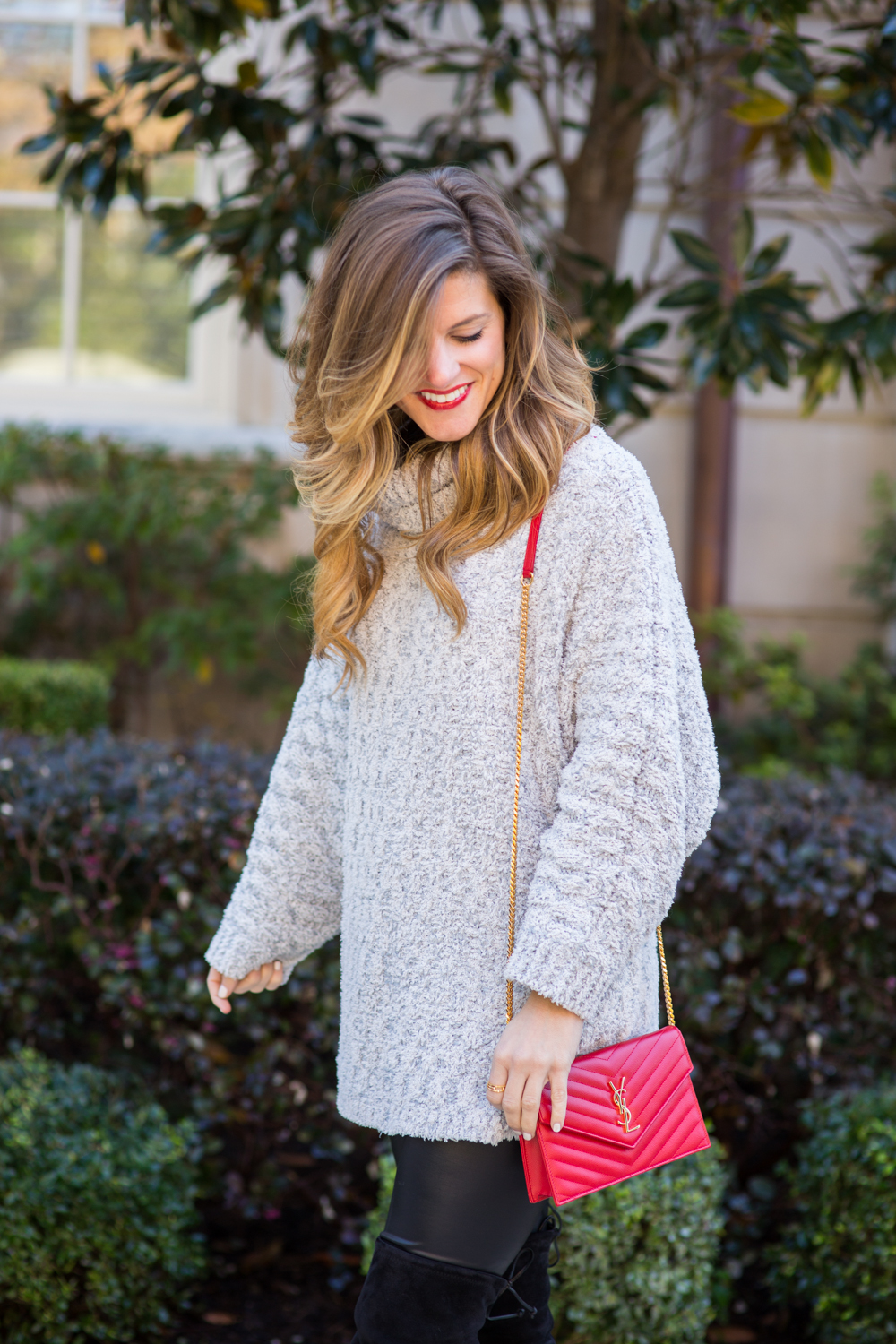 Chunky Oversized Sweater with Fuax Leather Leggings and HIghland Knee High Boots-19