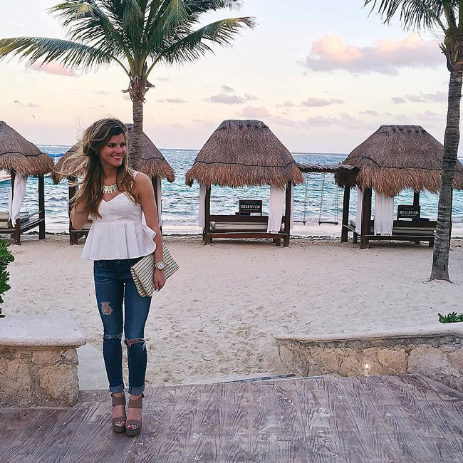 brightontheday wearing white peplum crop top, distressed denim, kendra scott statement necklace and wedges. beach night out look