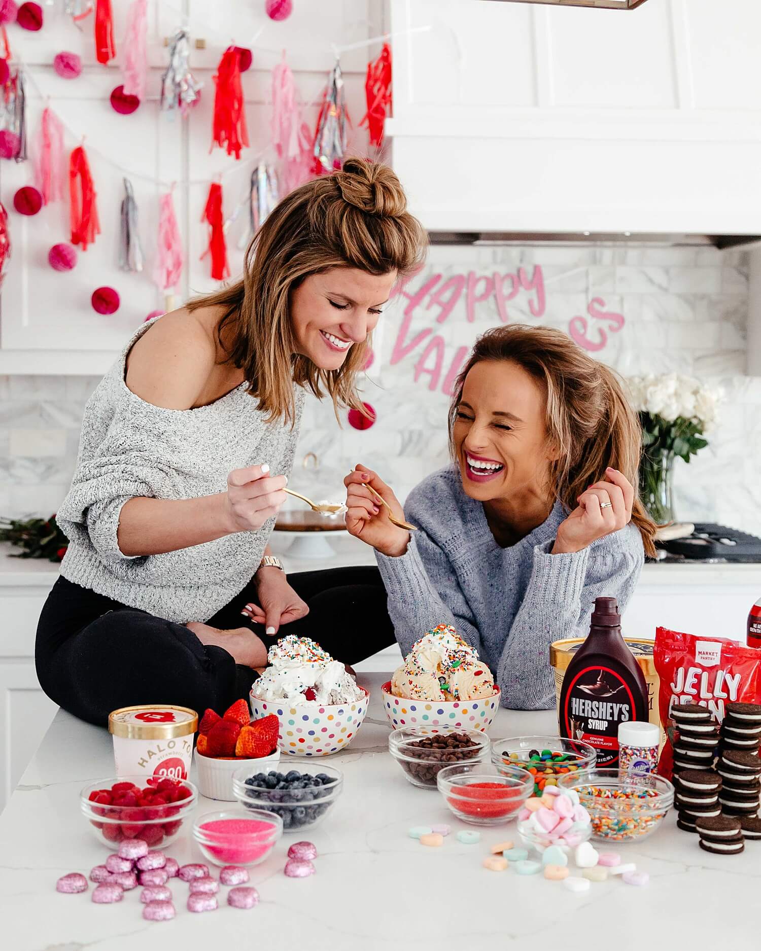 Galentines day party ideas pink and red best friends ice cream 3