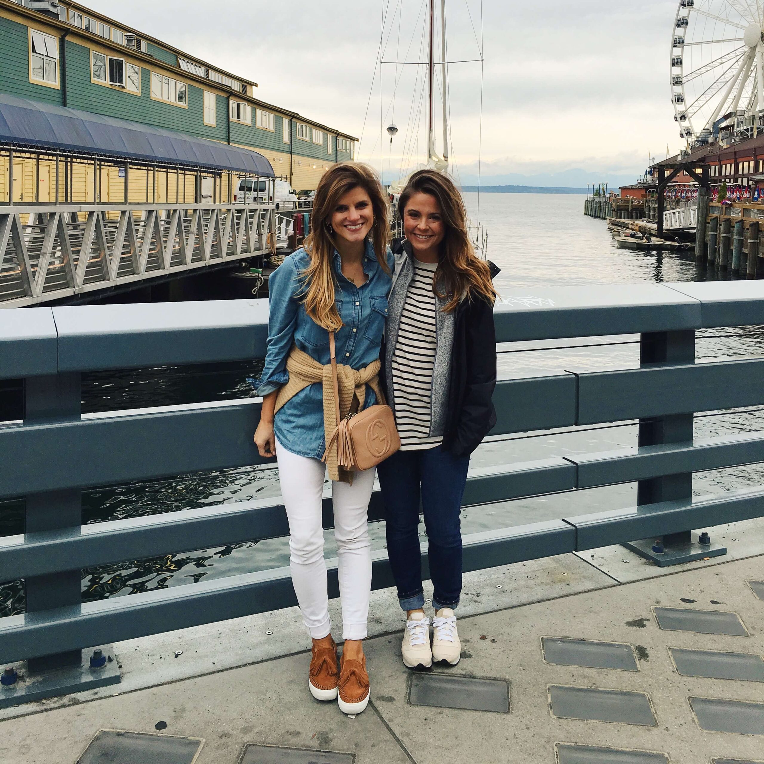 white jeans with chambray