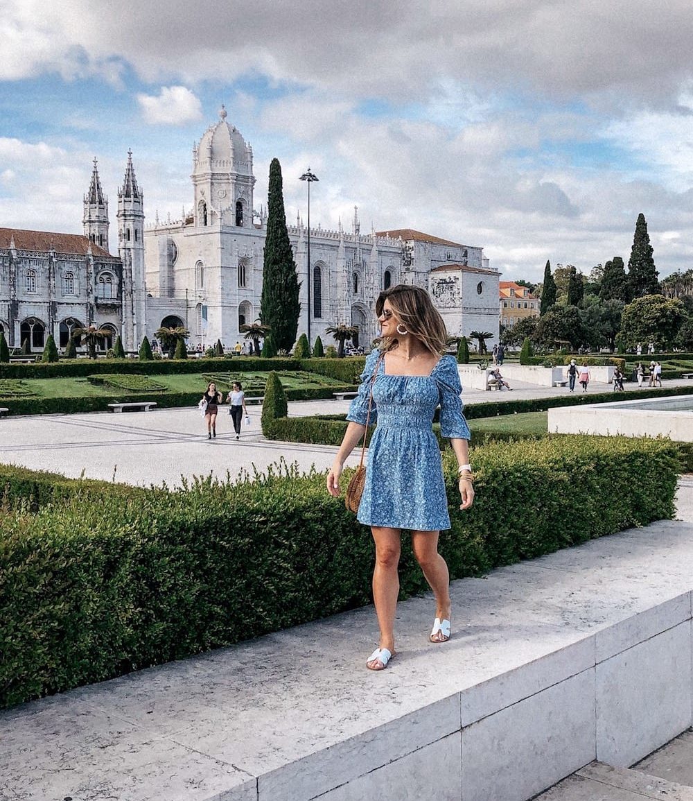 lisbon portugal belem area in blue dress