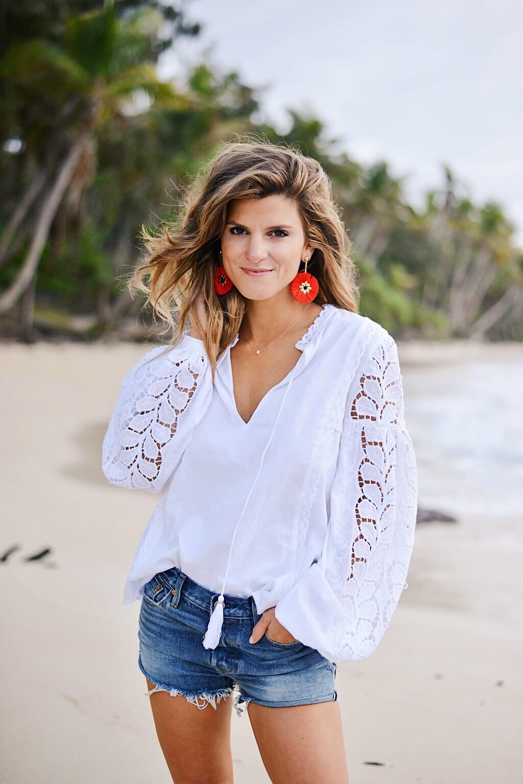 peasant blouse and levi's cutoff shorts