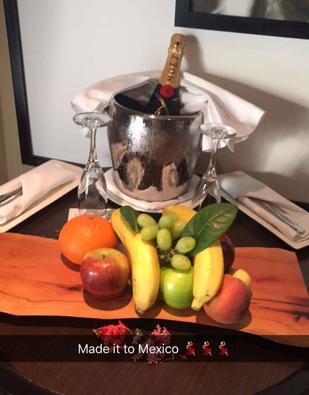 fresh fruit and champagne in the room