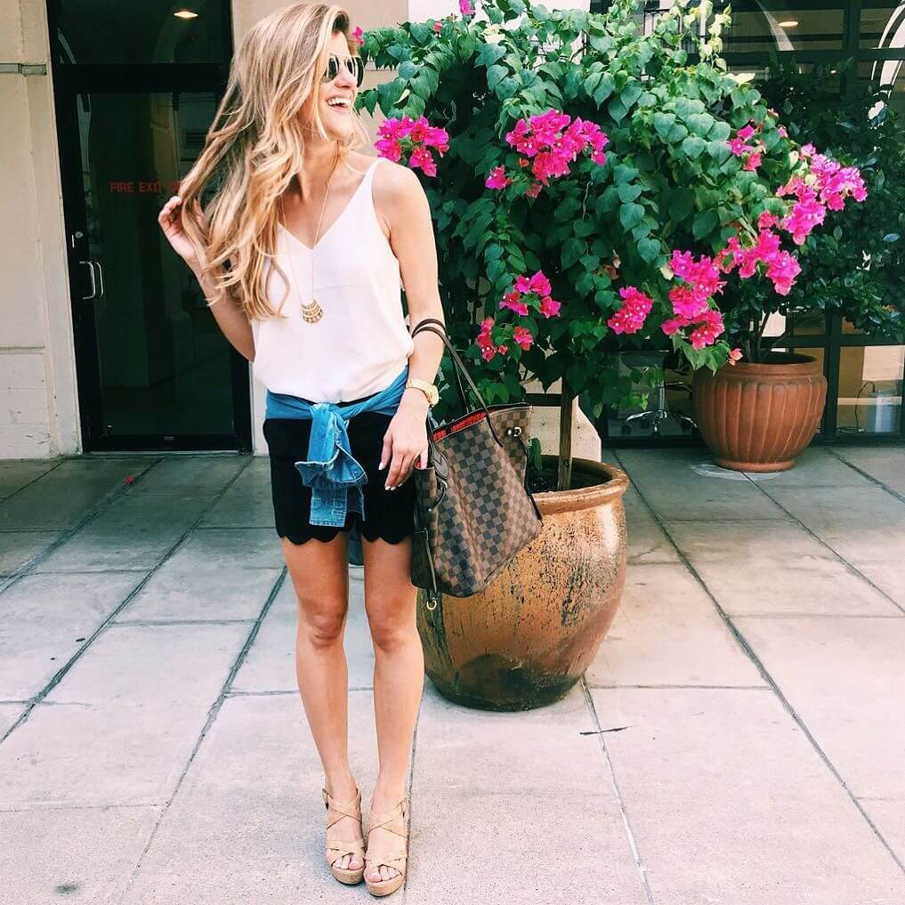 white tank + scalloped shorts