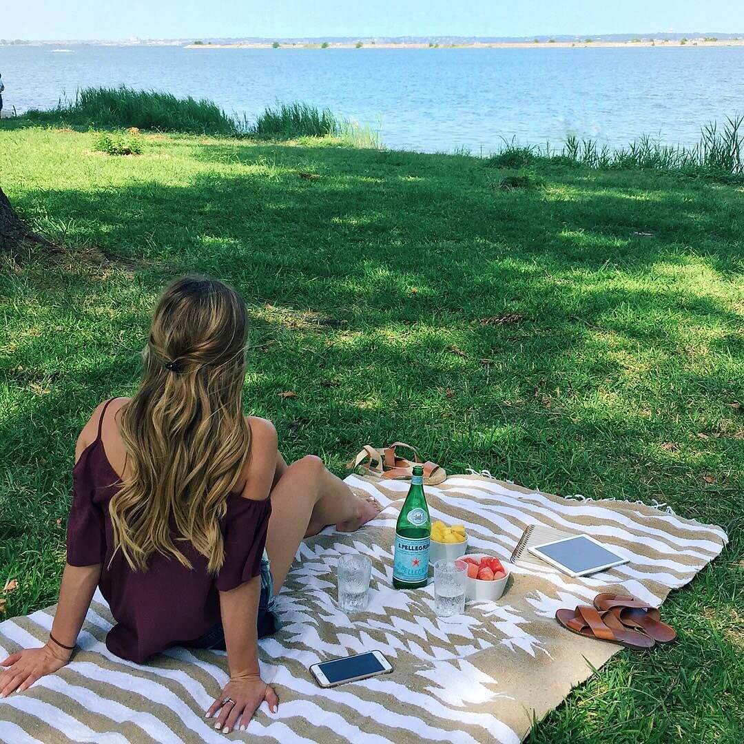 picnic and cold shoulder top with denim shorts