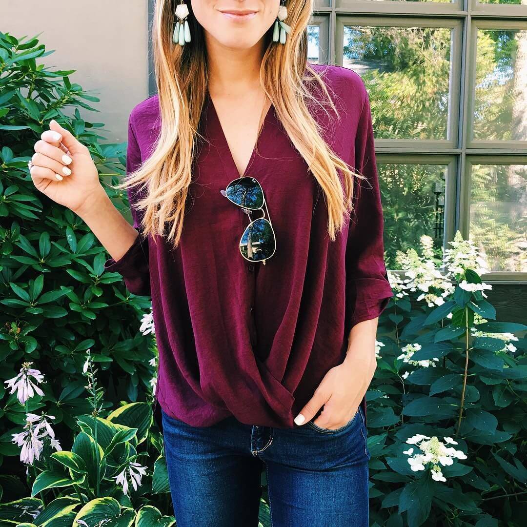 twist front shirt + statement earrings