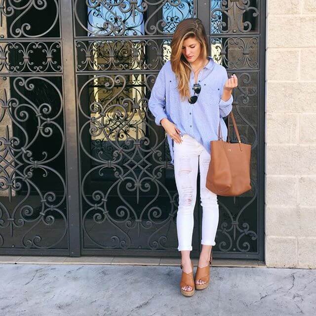 white jeans with neutral wedges