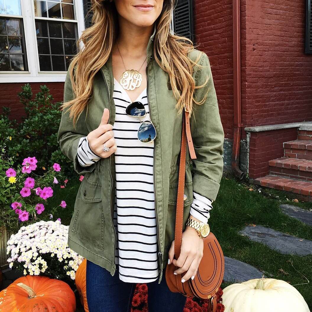 utility jacket, stripe tee, chloe crossbody