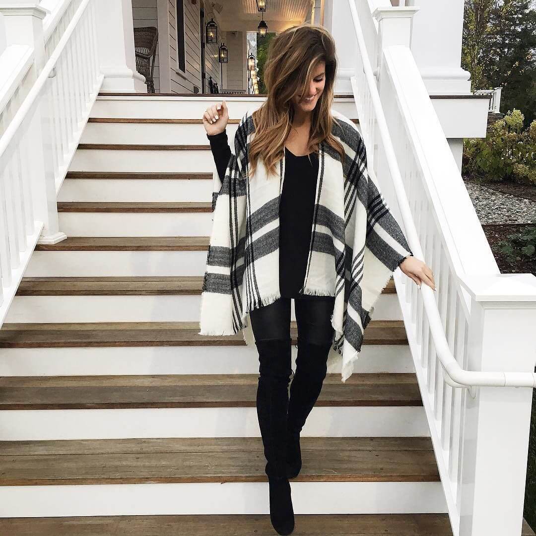 leather leggings with black sweater and bp poncho