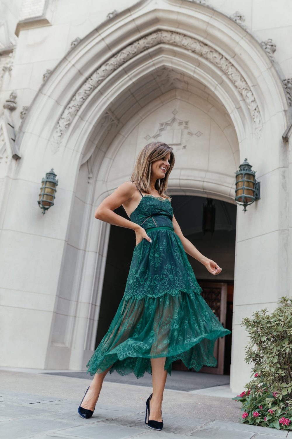 slim fit dress slacks On This Day Emerald Green Lace Dress, Small - The Mint Julep Boutique main image 0