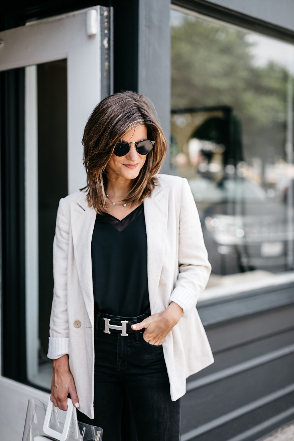 all black outfit linen blazer topshop