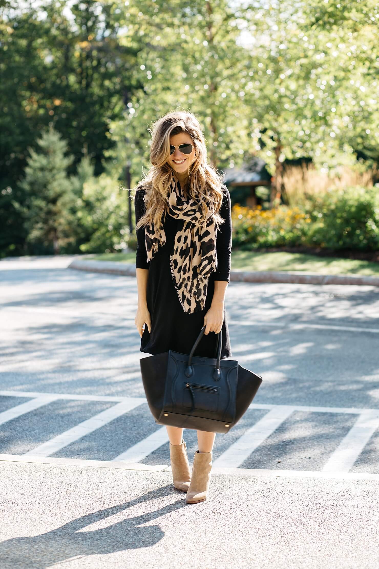 Swing Dress with Boots A Neutral Themed Pre Fall Outfit