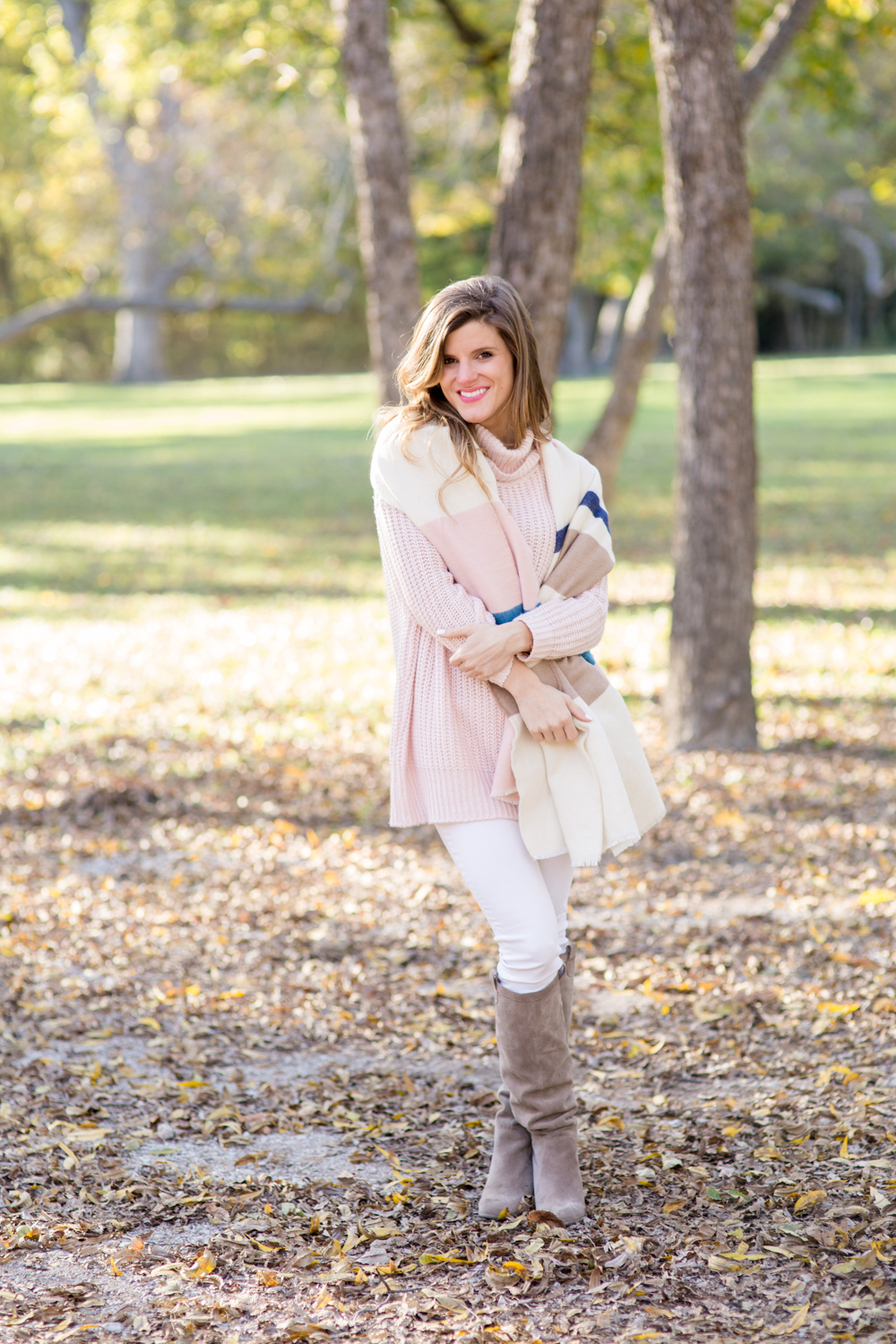 blush sweater with blanket scarf-29