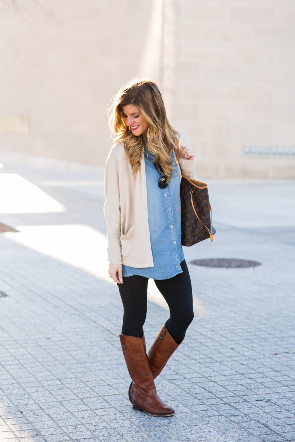 Shirt dress with leggings and boots online