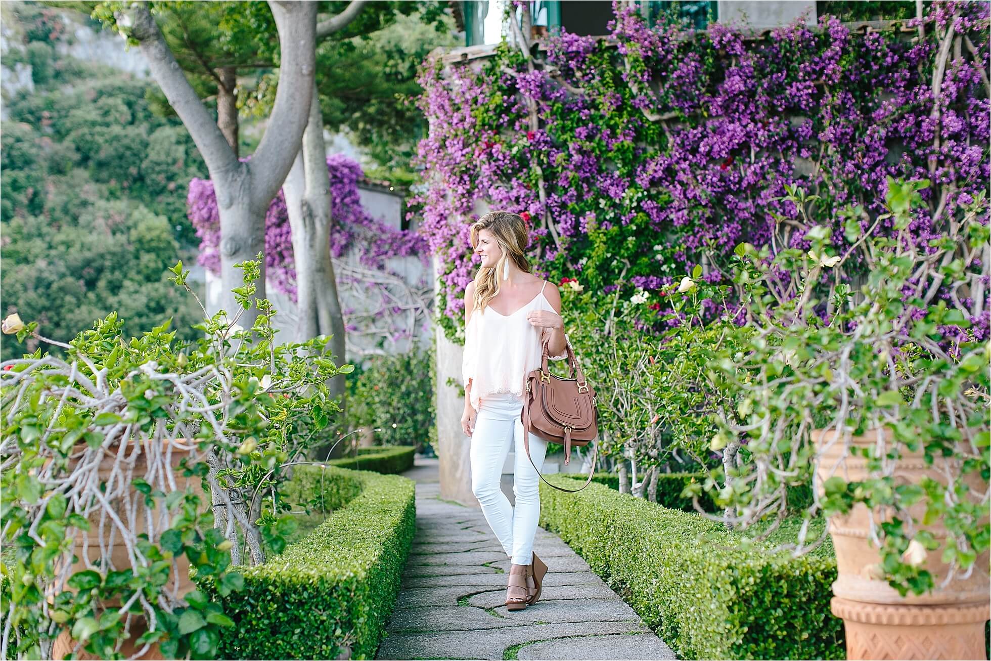 brighton keller at Il San Pietro di Positano wearing white jeans in June 2