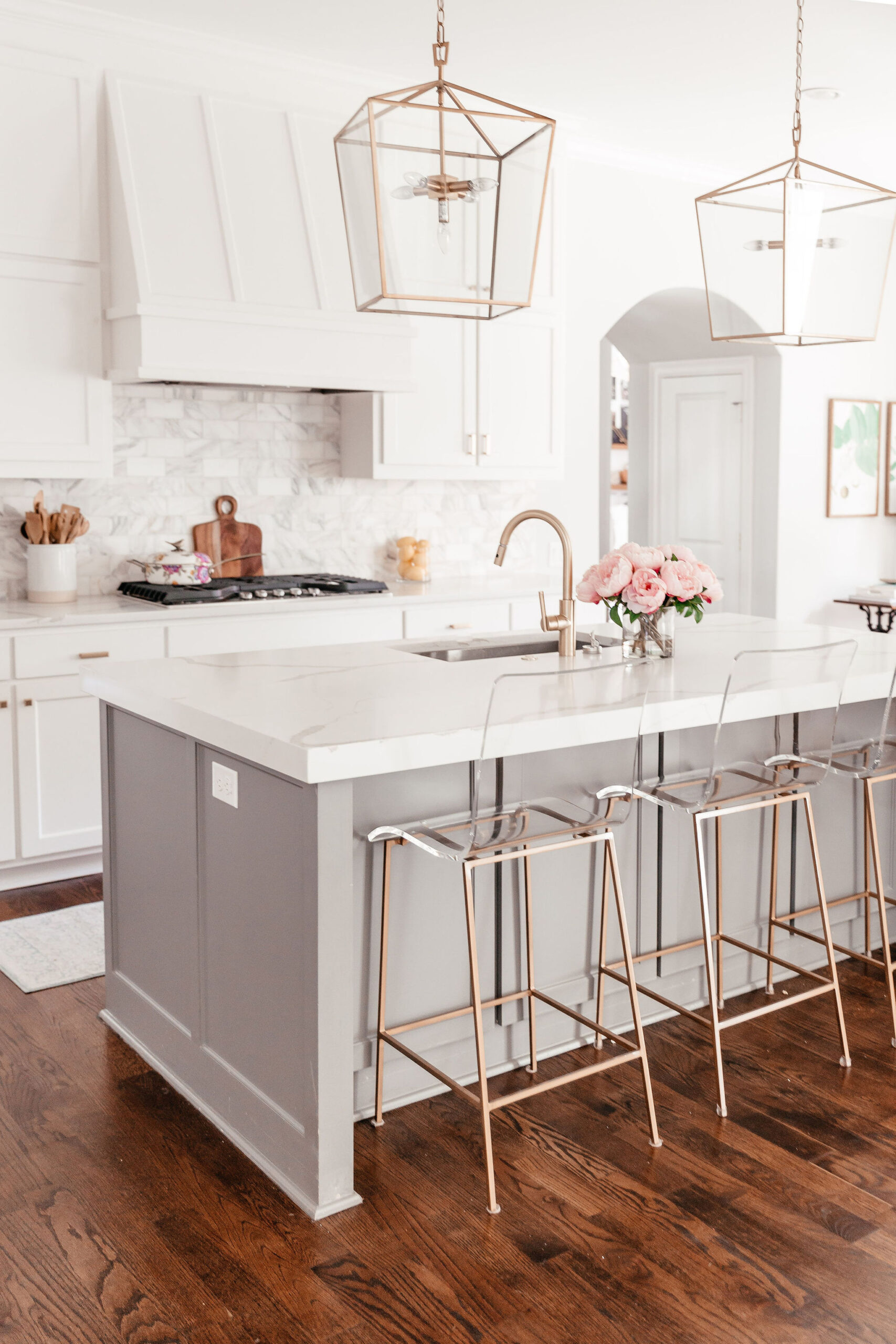 all white kitchen acrylic bar stools grey island kitchen