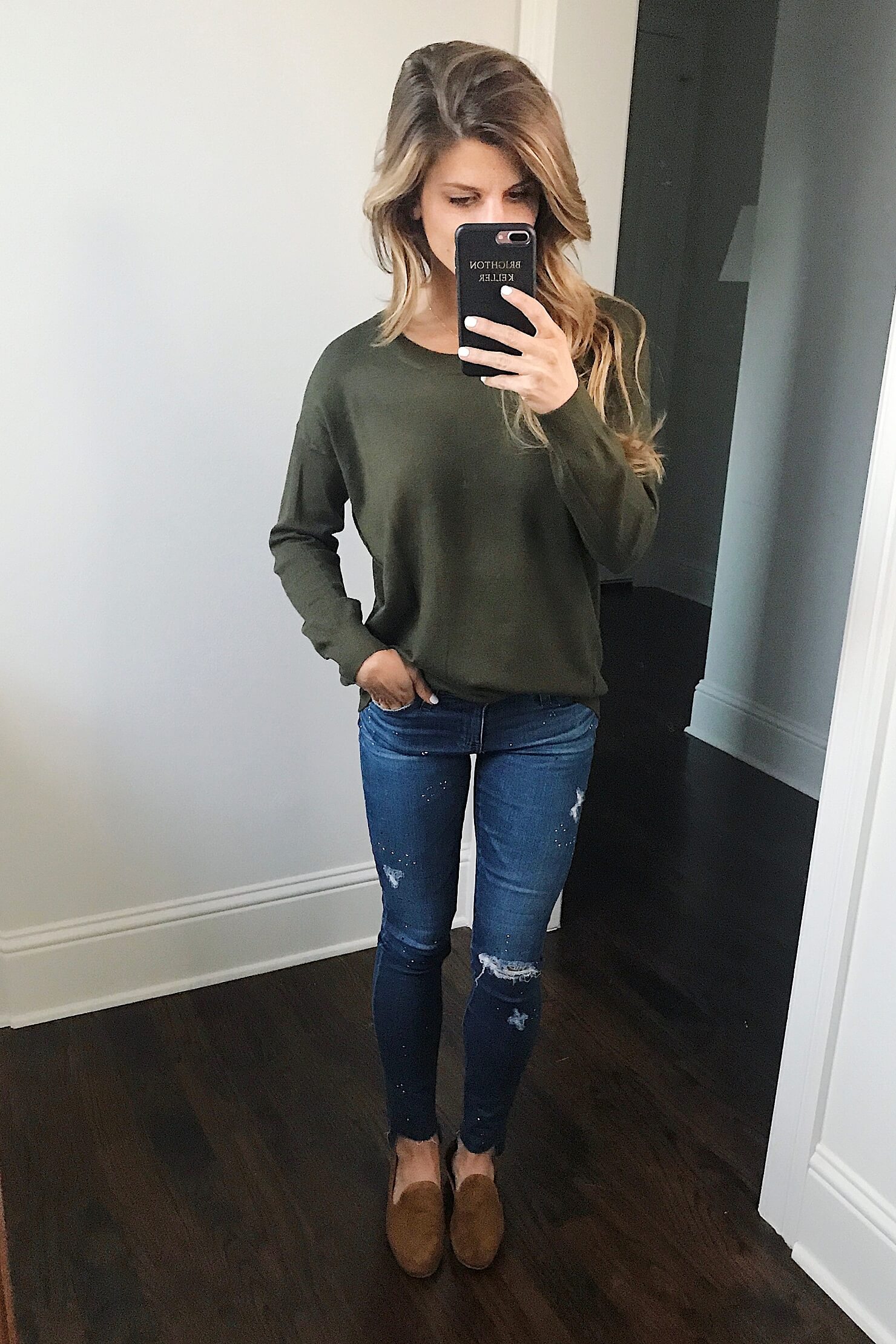 NSALE Pick - olive sweater, vince flats