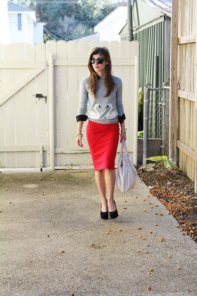 red off white blazer and navy velvet work attire