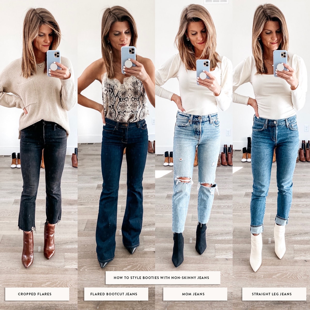 how to style booties with wider jeans