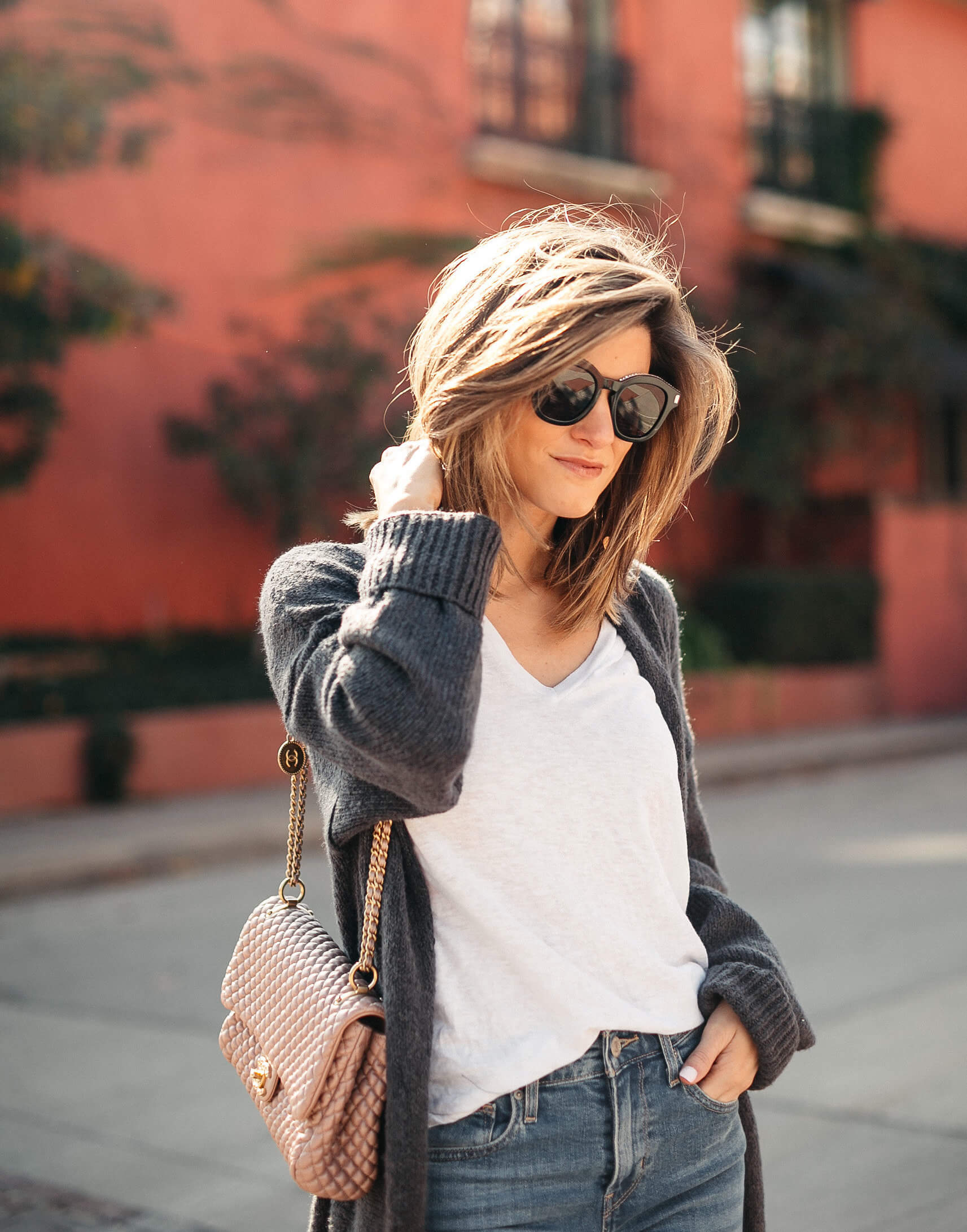 long grey duster outfit levis distressed jeans white tee chanel pink quilted bag 2 - 20