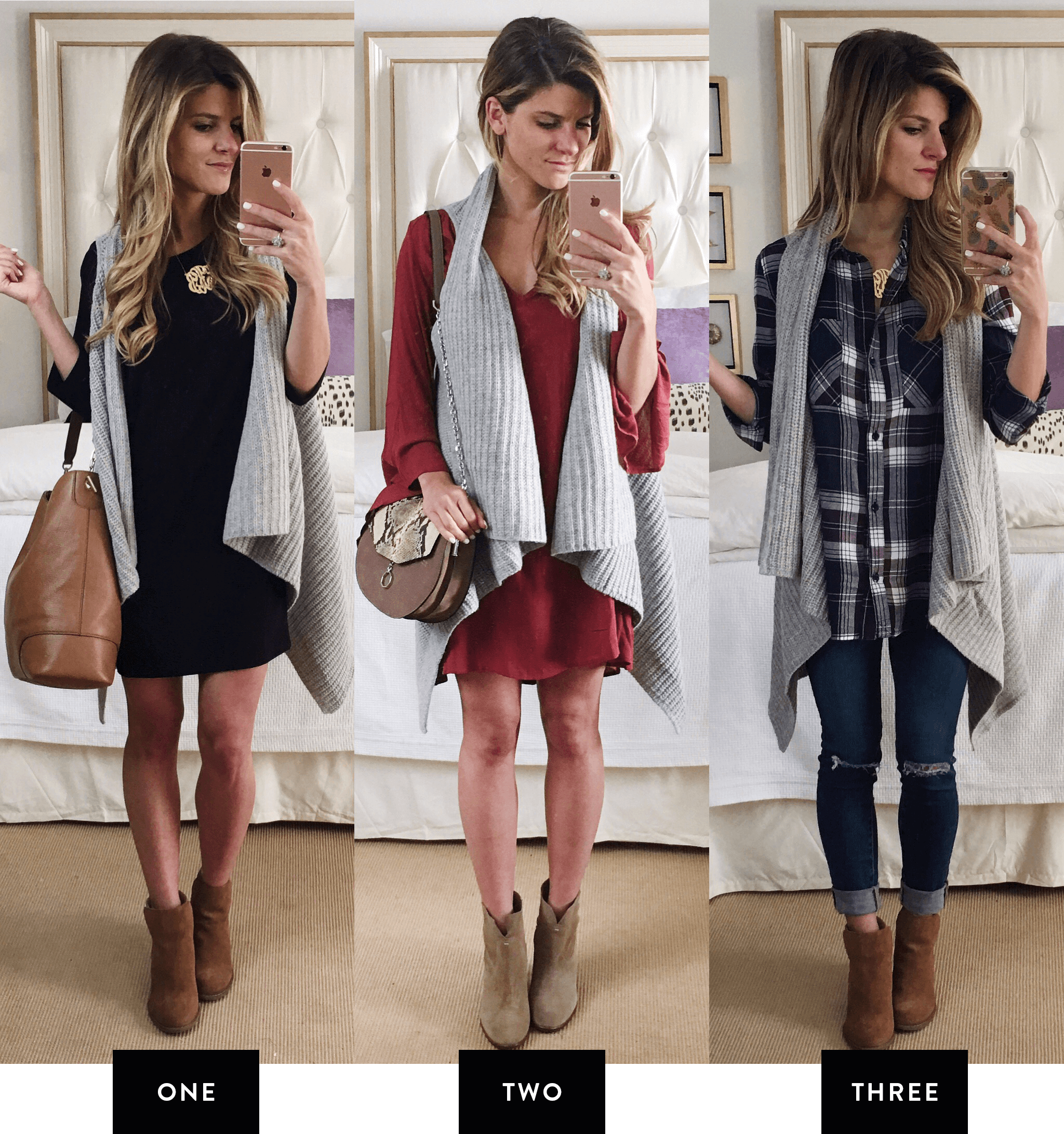 How to Make the Most of the #NSALE 2016 // Nordstrom Anniversary Sale 2016 - 6 Picks styled 3 different ways // Pick 6: Grey Open Front sweater vest styled 3 different ways // 3 fall outfits with grey open front vest