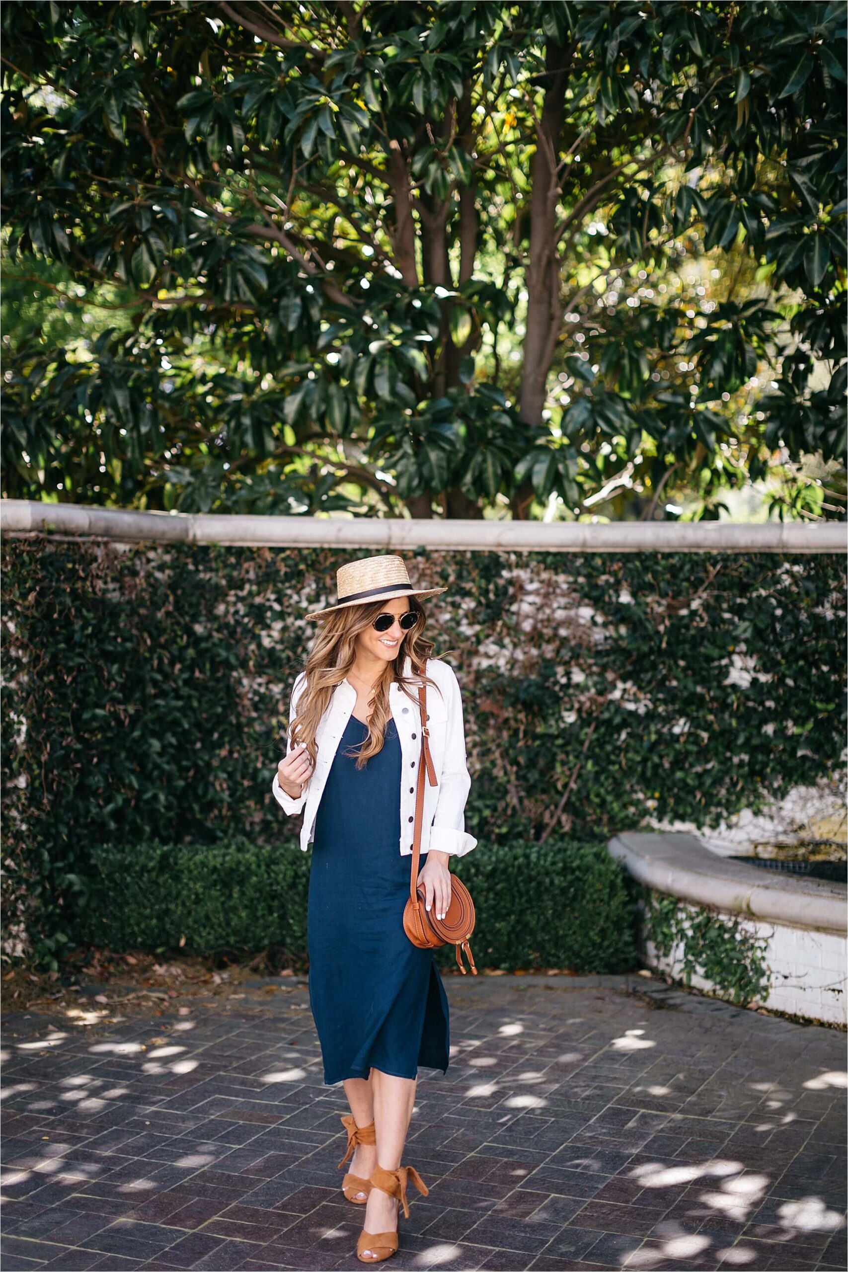 how to style a slip dress, boater hat, chloe drew bag, spring outfit