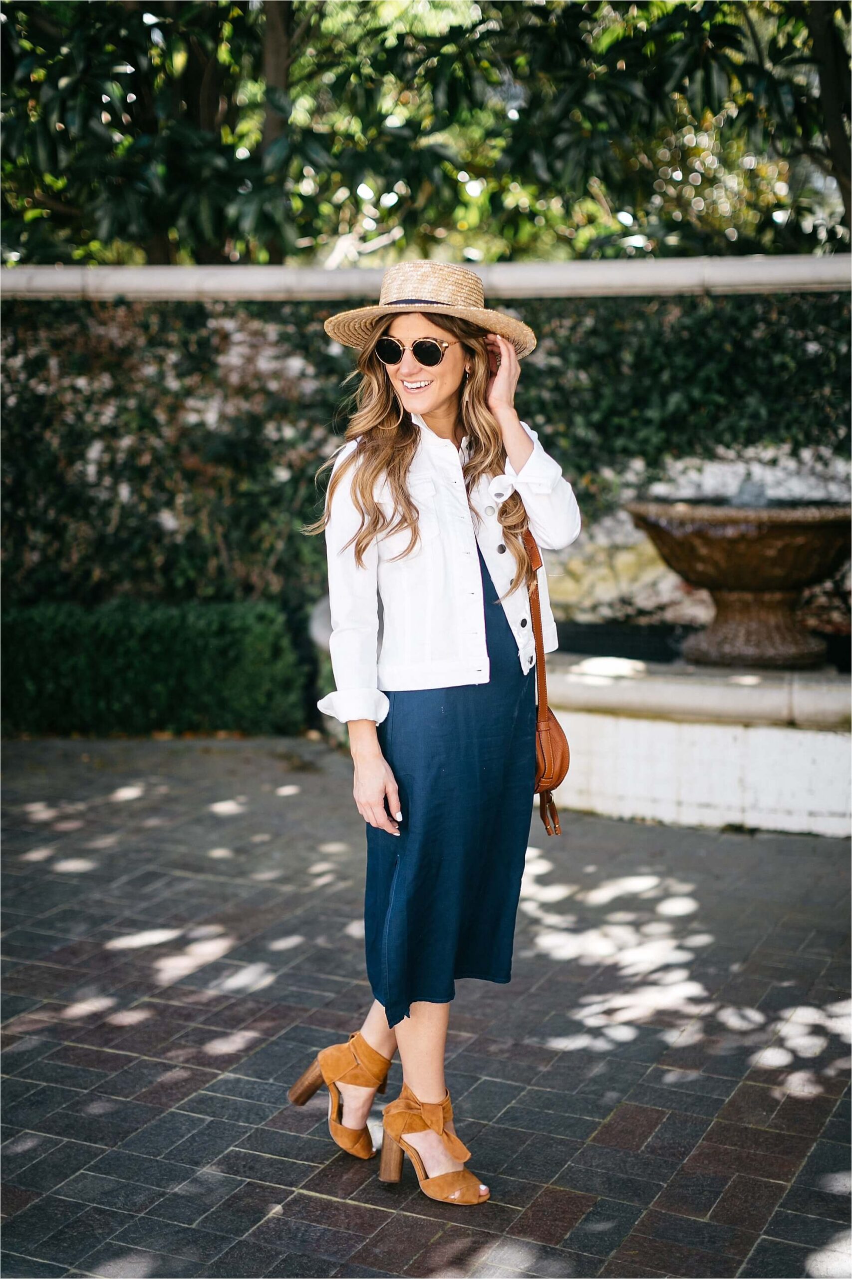 Navy blue dress with denim jacket hotsell