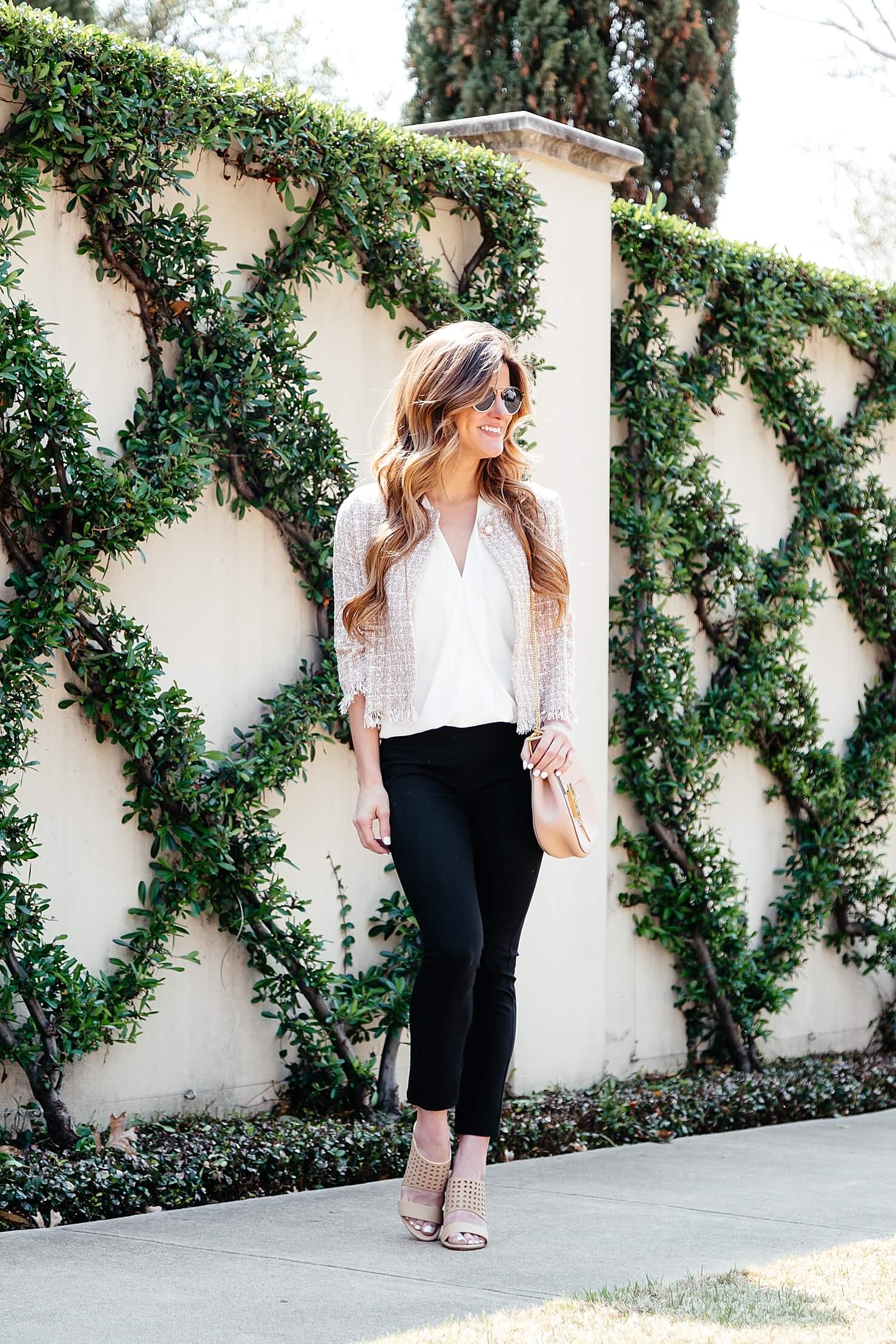 spring business casual outfit black pants, silk ramy brook robi sleeveless top, chloe drew bag, rag & bone black pant