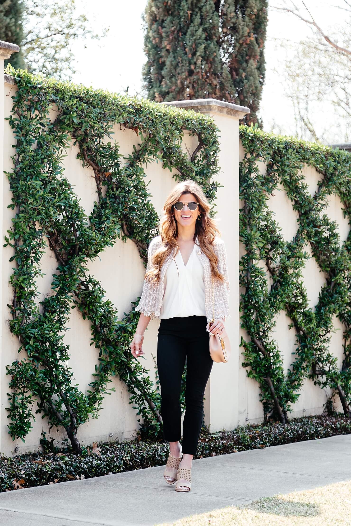 spring business casual outfit black pants, silk ramy brook robi sleeveless top, chloe drew bag, rag & bone black pant