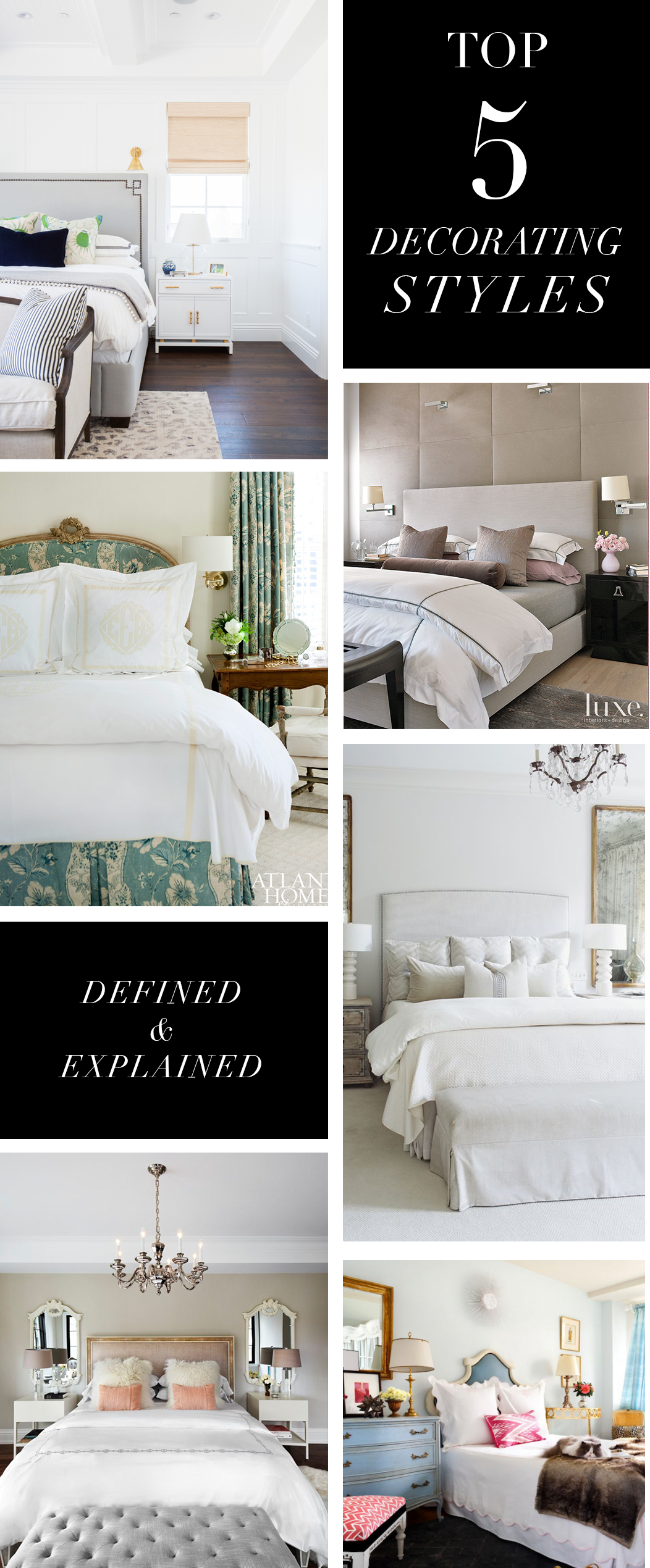 Top 5 Decorating Styles and Bedroom Themes via @brightonkeller // Most Popular Interior Design Styles for Decorating Your Bedroom Top 5 Decorating Styles and Bedroom Themes by Brighton The Day Blog