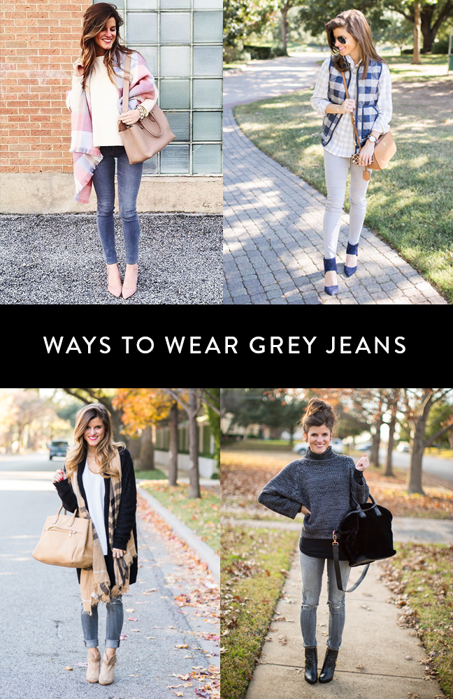 what to wear with grey jeans, ways to wear grey jeans, grey jean outfit