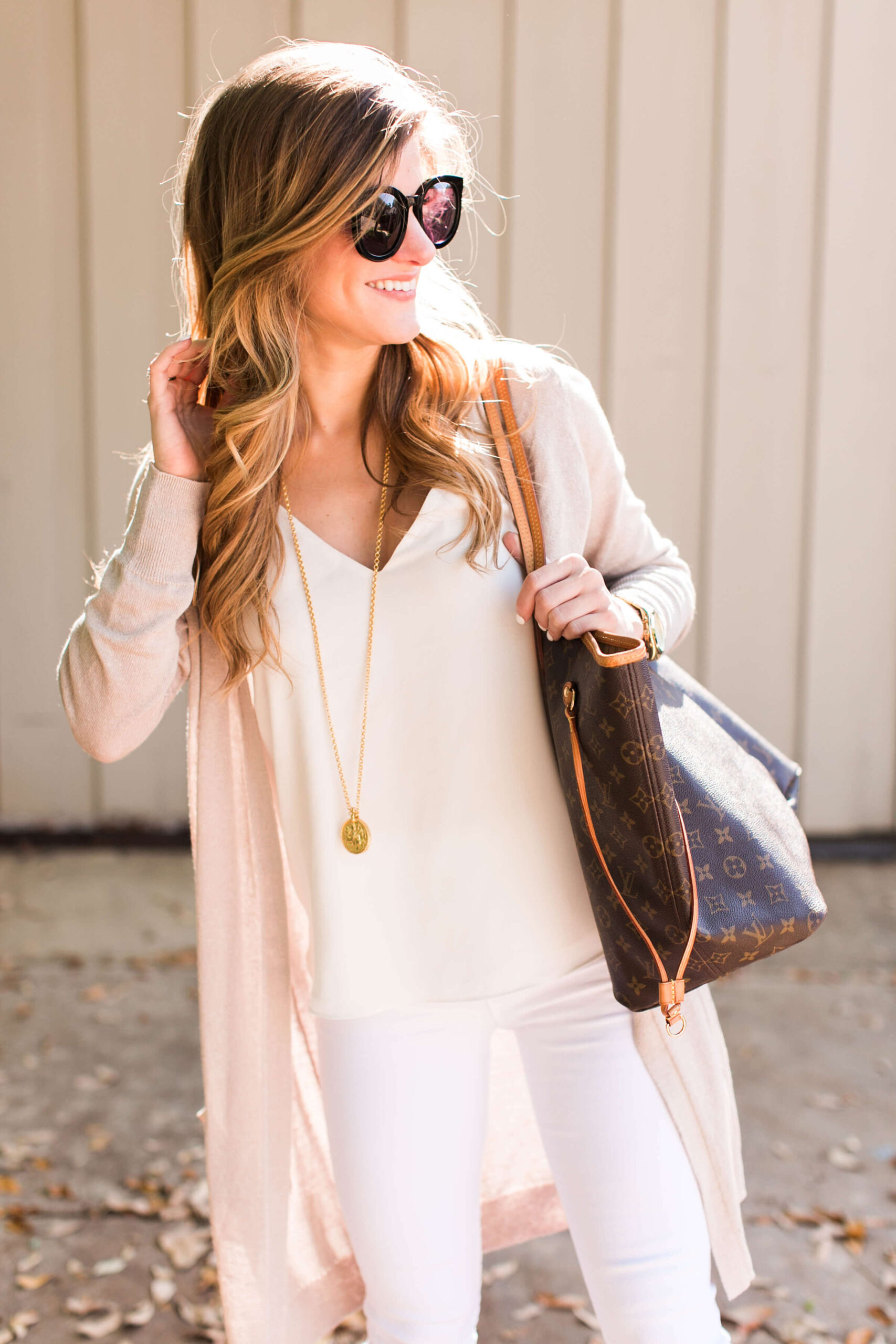 Long cream cardigan outfit best sale