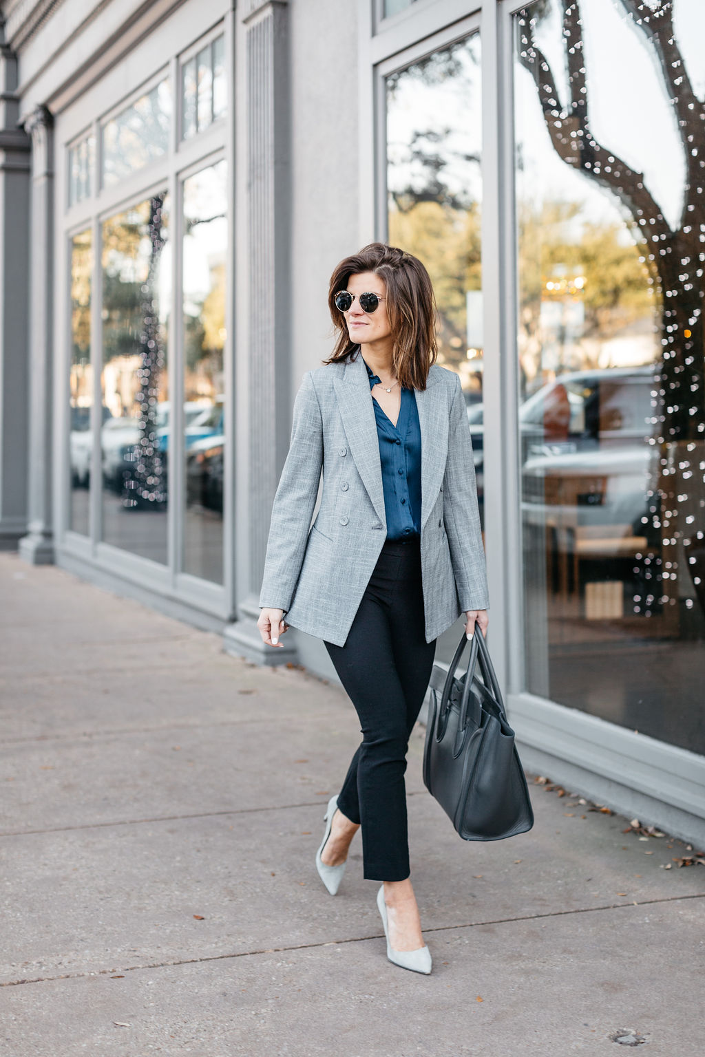 winter business casual outfit grey navy and black