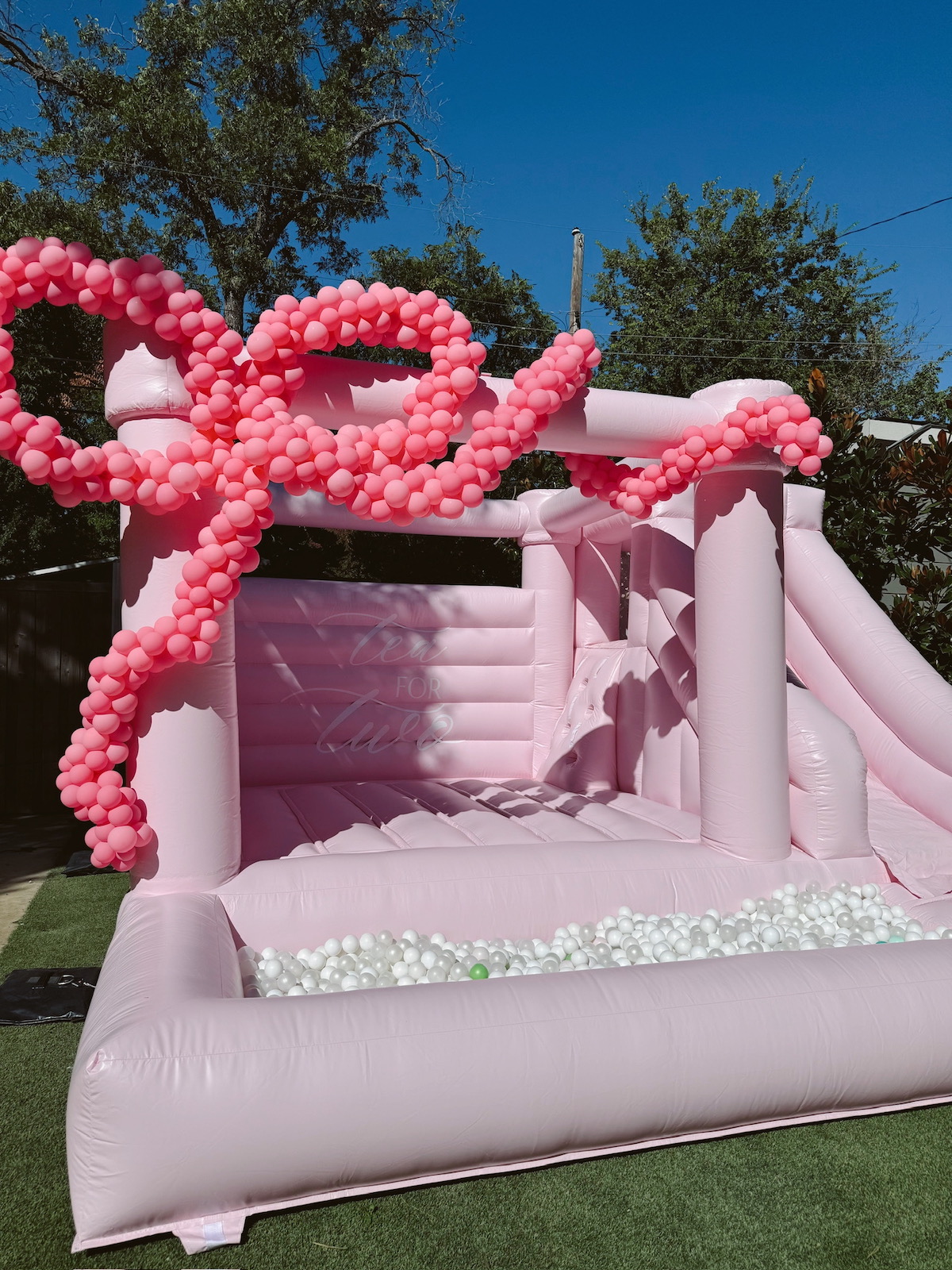 brighton butler blake birthday party bounce house with pink bow